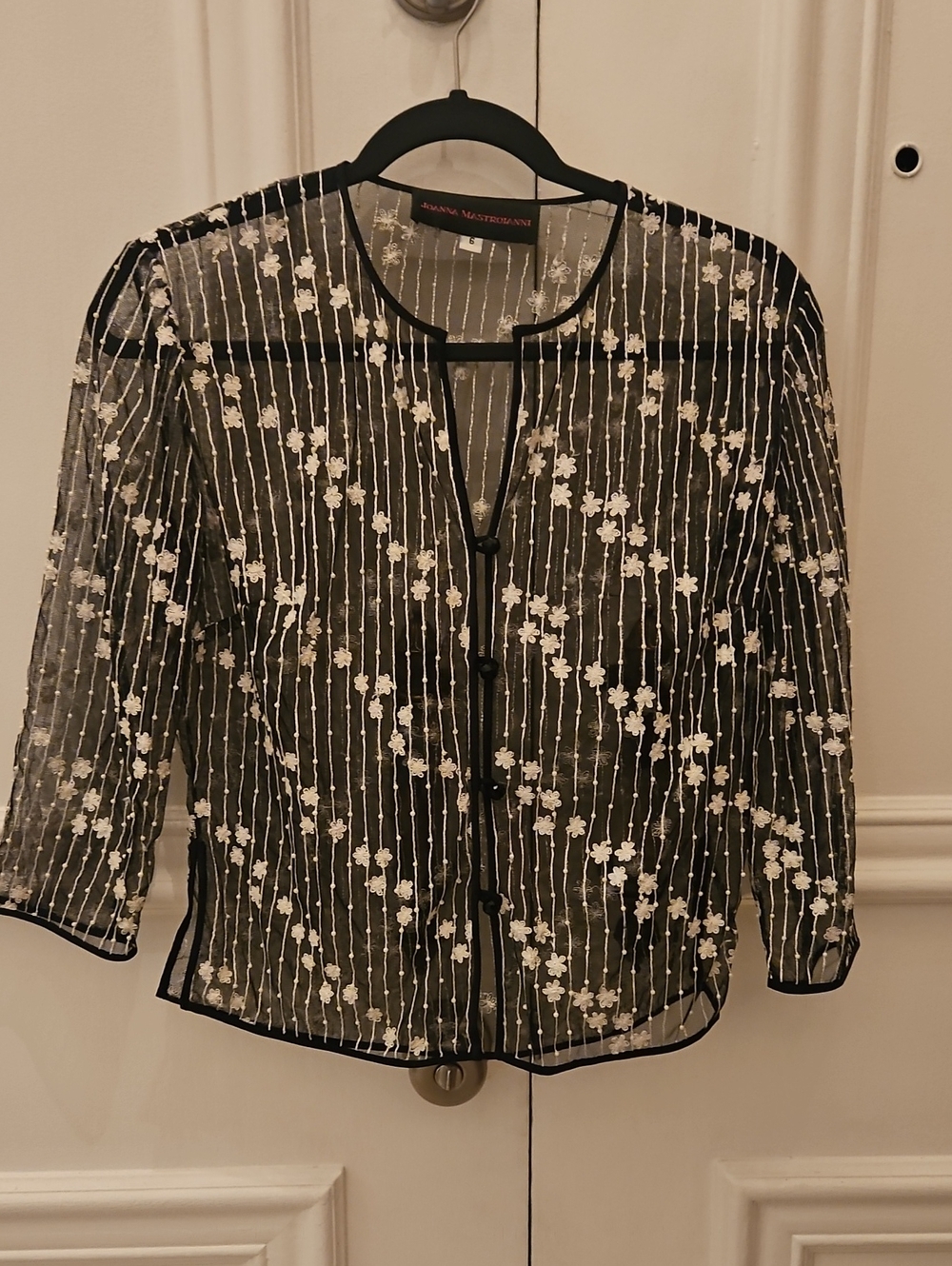 Mastroianni Black Sheer Embroidered Floral Cardigan - 6
